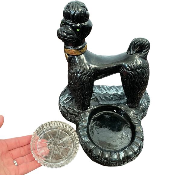 Chalkware Poodle Ashtray Large Black Dog Trinket Vtg Mid Century Kitschy READ - Picture 16 of 16